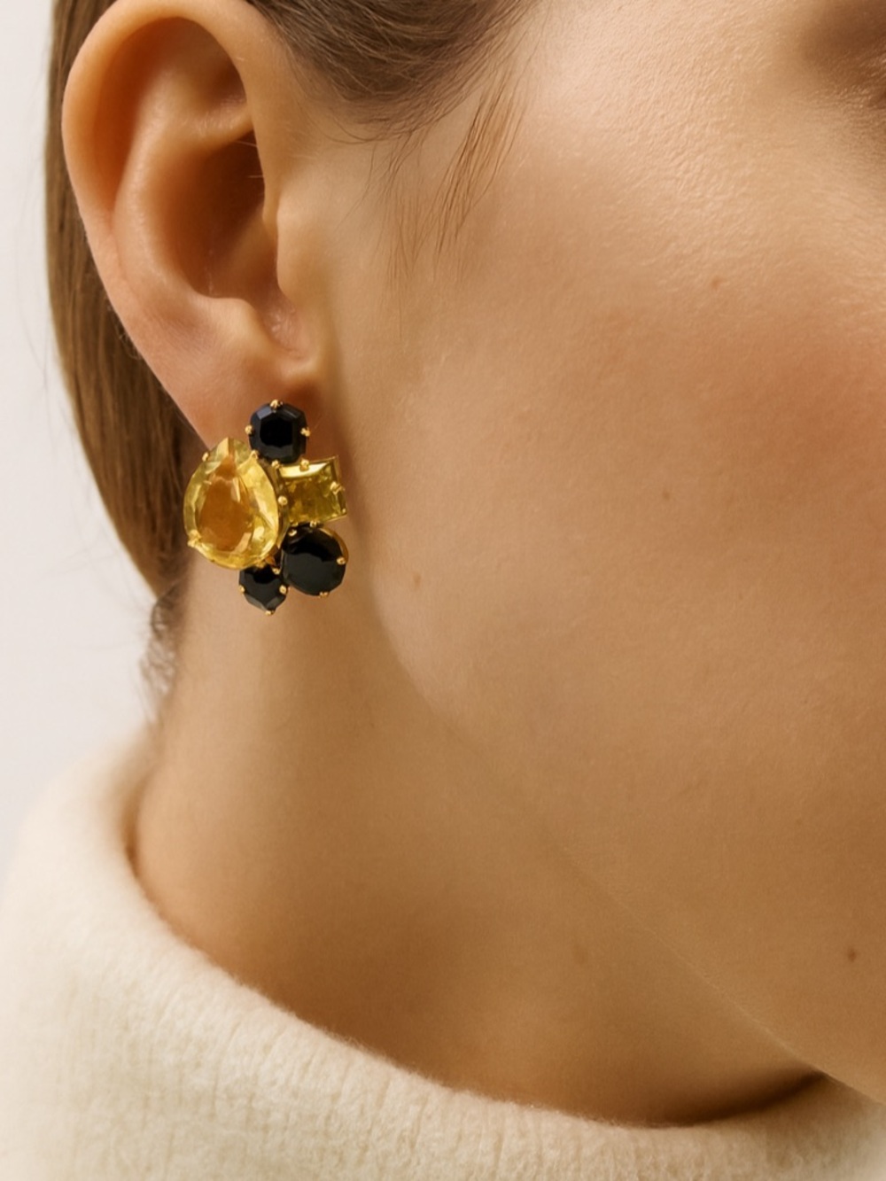 Lemon Quartz and Black Onyx Cluster Earrings
